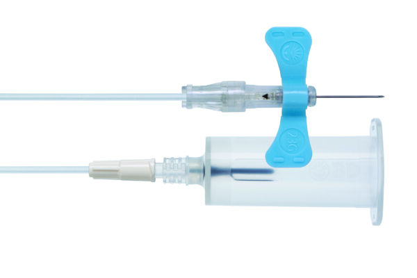 BD Push Button Sicherheitsblutennahmeset + Halter 23G hellblau (1 Pkg.=20 Stk.)